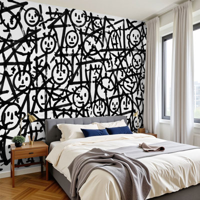 Papier peint adhésif auto-adhésif moderne pour la chambre à coucher L 69 po x l 96 po Peel and Stick