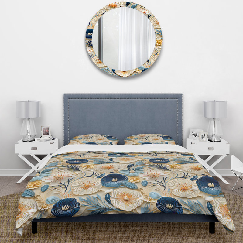 Ensemble de housse de couette bleu et blanc Coastal Retreat Seashells IV - Floral