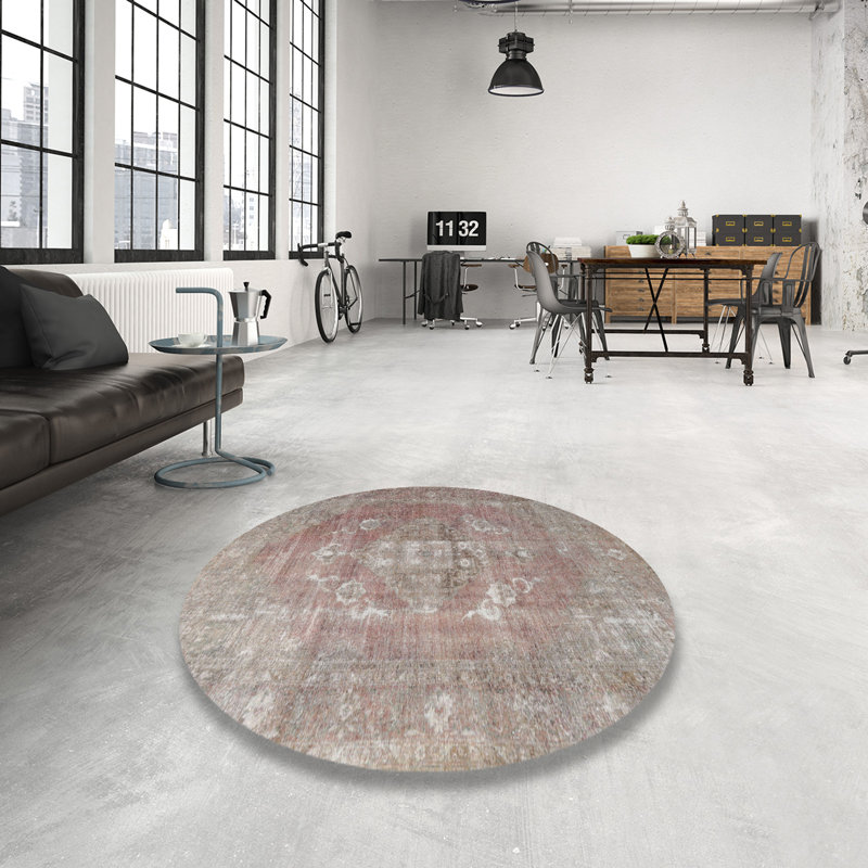 Tapis oriental gris / rouge, Rond 7 pi
