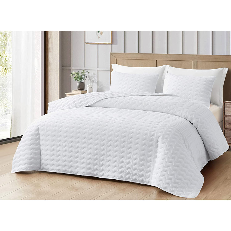 Destiny 3-Piece Washed Microfiber Quilt Set, Queen Quilt + 2 Standard Shams, White