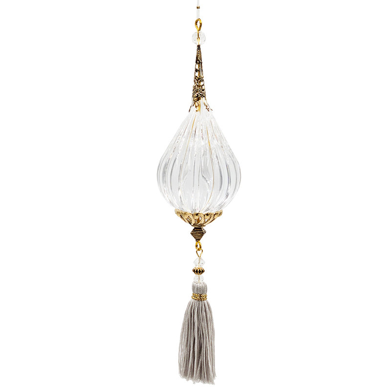 Clear and Silver Acrylic Drop Ornaments with Polyester Tassels, Set of 12