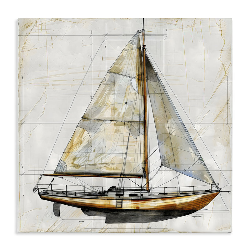 Dessin rétro d'un voilier sur toile, design par Creative Studio, 24 x 24