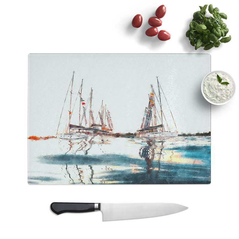 Tempered Glass Boats in Majorca Chopping Board, 20 cm x 28.5 cm