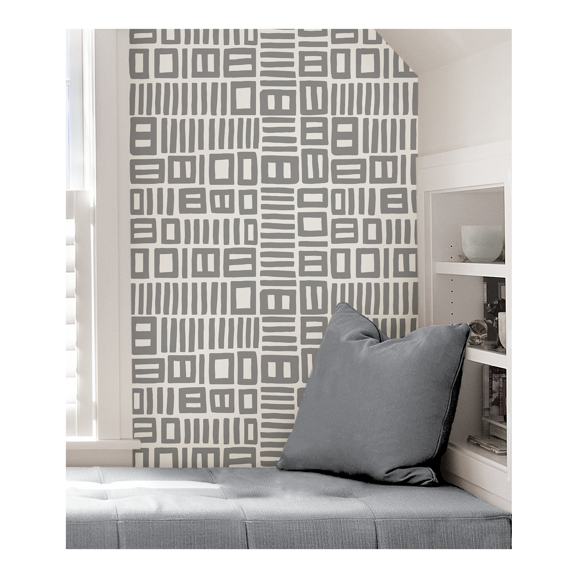 Ellie Peel & Stick Geometric Wallpaper, Gray/White