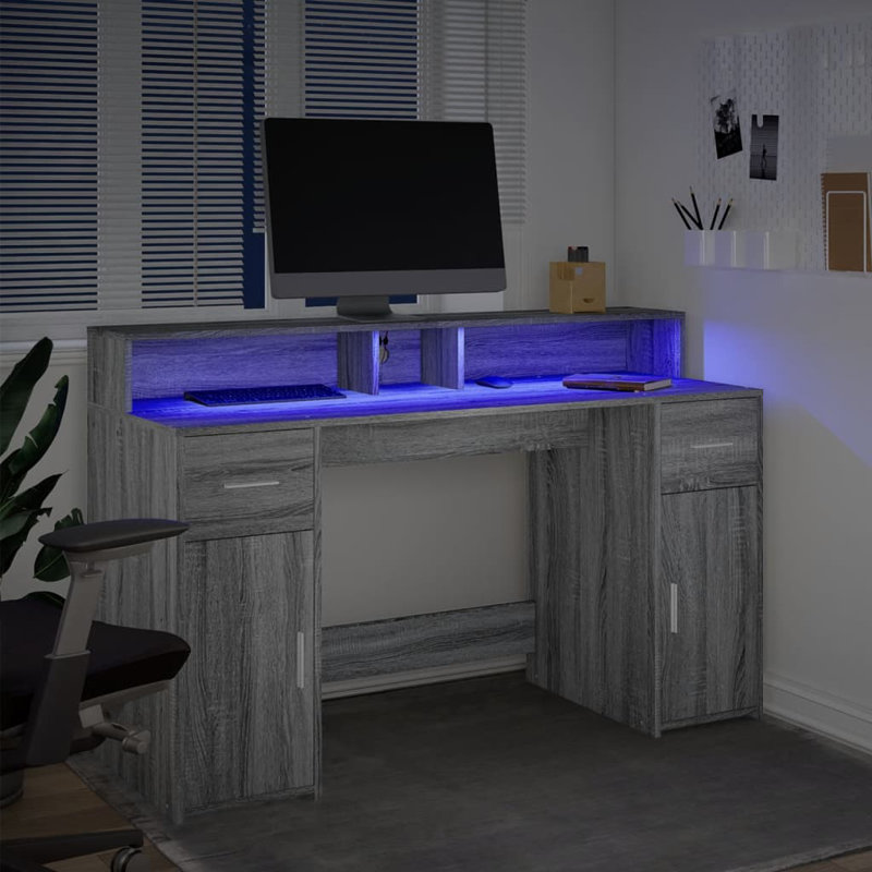 Computer Desk, 91cm H x 140cm W x 55cm D, Grey/Sonoma
