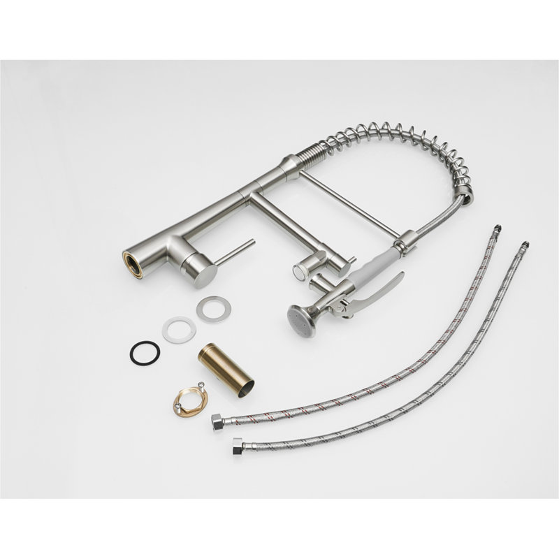 Heavy-Duty LED Brushed Nickel High Arc Pull-Down Commercial Kitchen Faucet