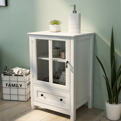 Buffet Storage Cabinet With Single Glass Doors And Unique Bell Handle