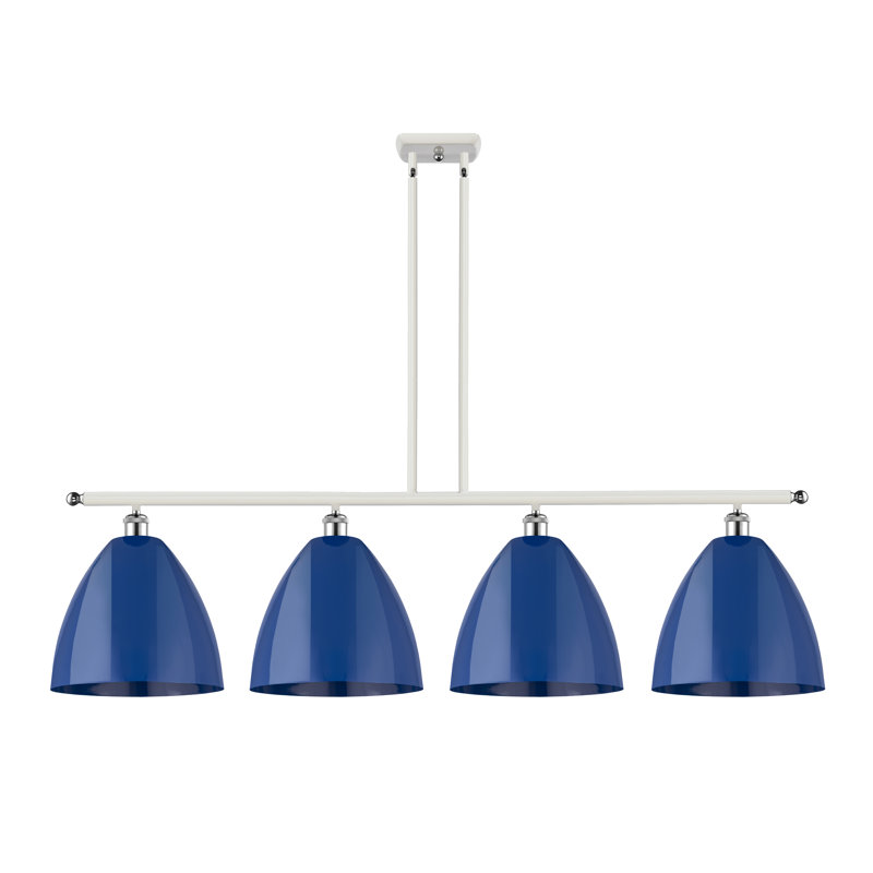 Luminaire suspendu 4 lumières pour îlot de cuisine, Bleu, Blanc et chrome poli