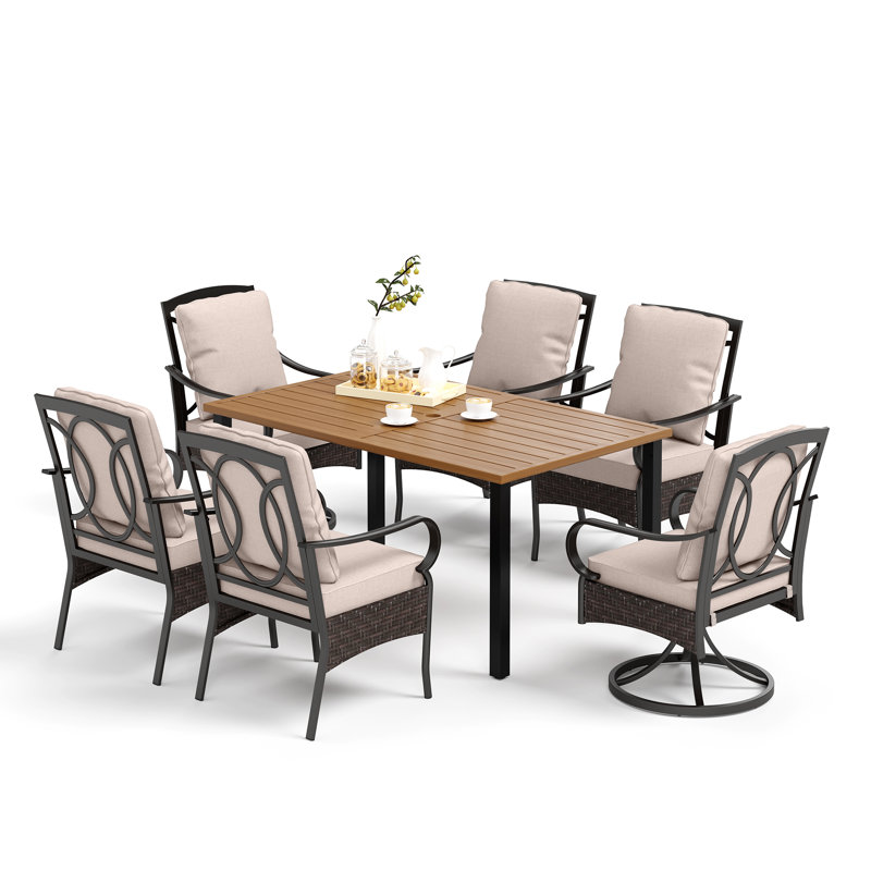 Sutiya 6 - Person Steel Patio Dining Set Umbrella Hole Included Rectangular Table with Cushions Included