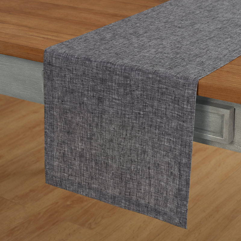 100% Pure Linen Table Runner - Athena, 108" x 14", Chambray Black