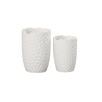 Ceramic Round Vase Set Of Two Matte Finish White