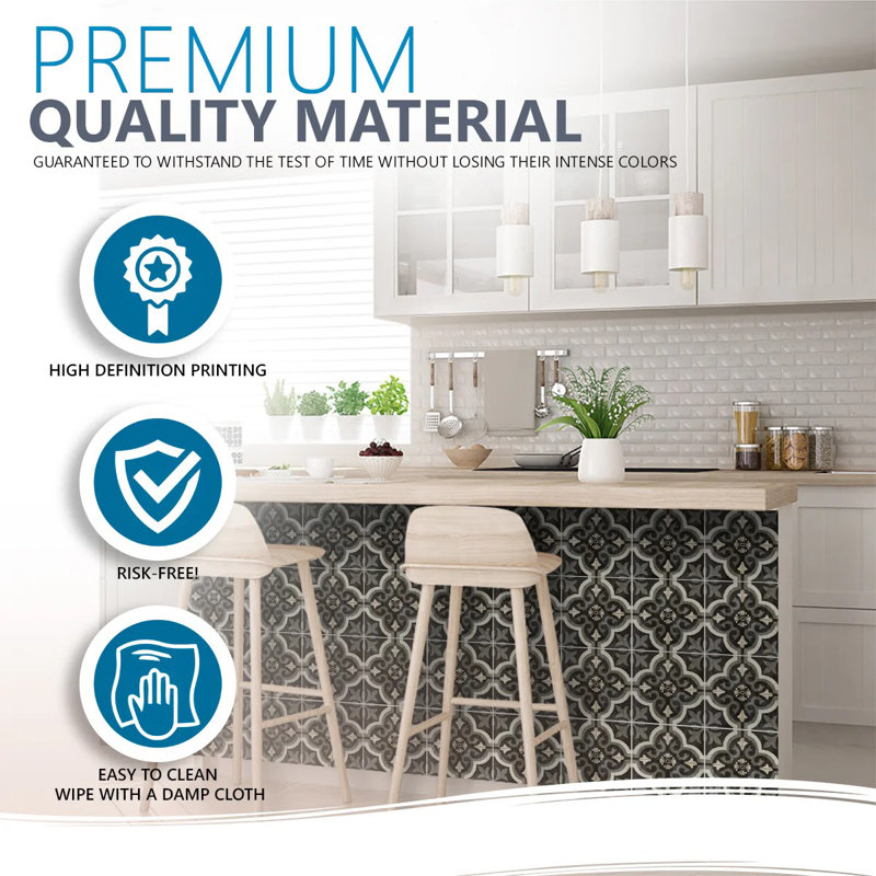5x5 Inch Black and White Vinyl Peel and Stick Mosaic Tiles