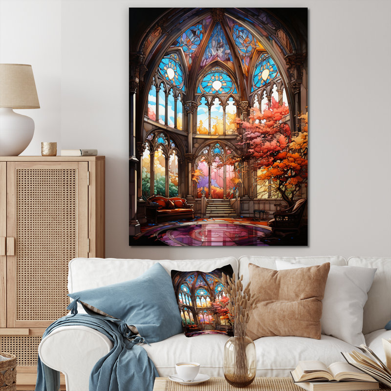 «Church Stain Glass Windows II - Church», reproduction d'art sur toile encadrée, H 32 po x l 16 po x P 1 po, Toile tendue