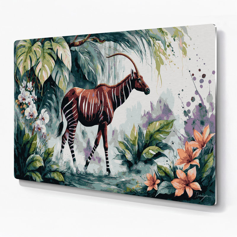 Faune, Okapi, art mural gris en métal, H 11 po x l 14 po