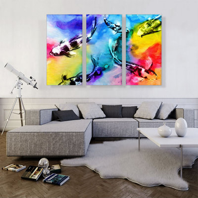 " Colourful Koi Carp Japan Asia China Fish " 3 - Pieces Painting Print