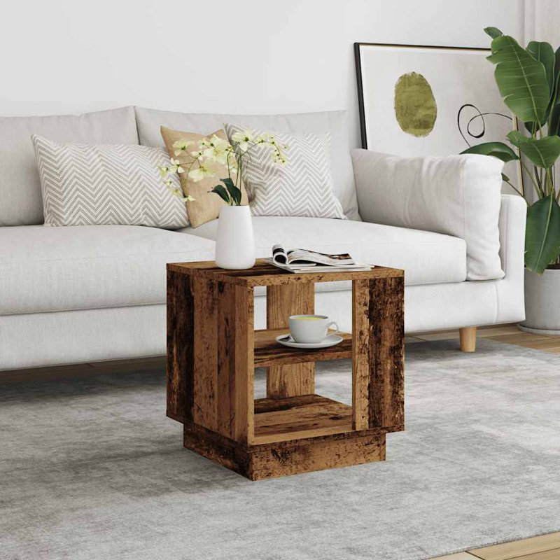 Petite table basse carrée en bois d'ingénierie, Bois ancien