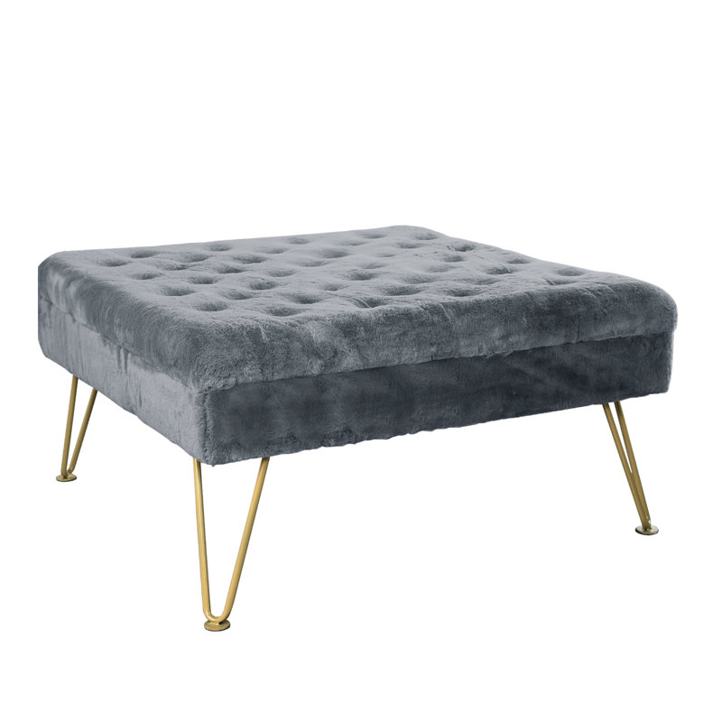Heer Upholstered Ottoman, Gray Flannel Faux Fur