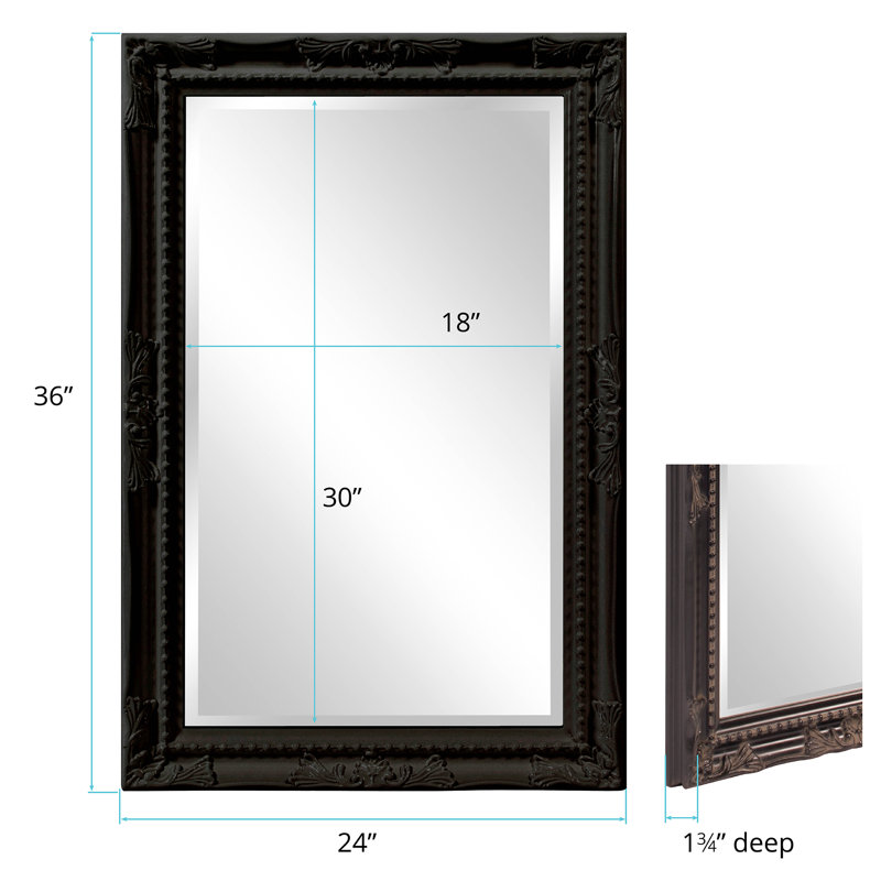 Solid Wood Rectangle Mirror, Glossy Black
