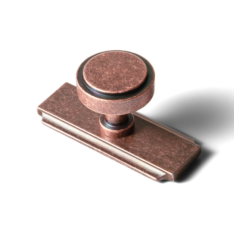 Poignée ronde de 1,2 po de diamètre avec plaque arrière (G020), paquet multiple, Cuivre antique
