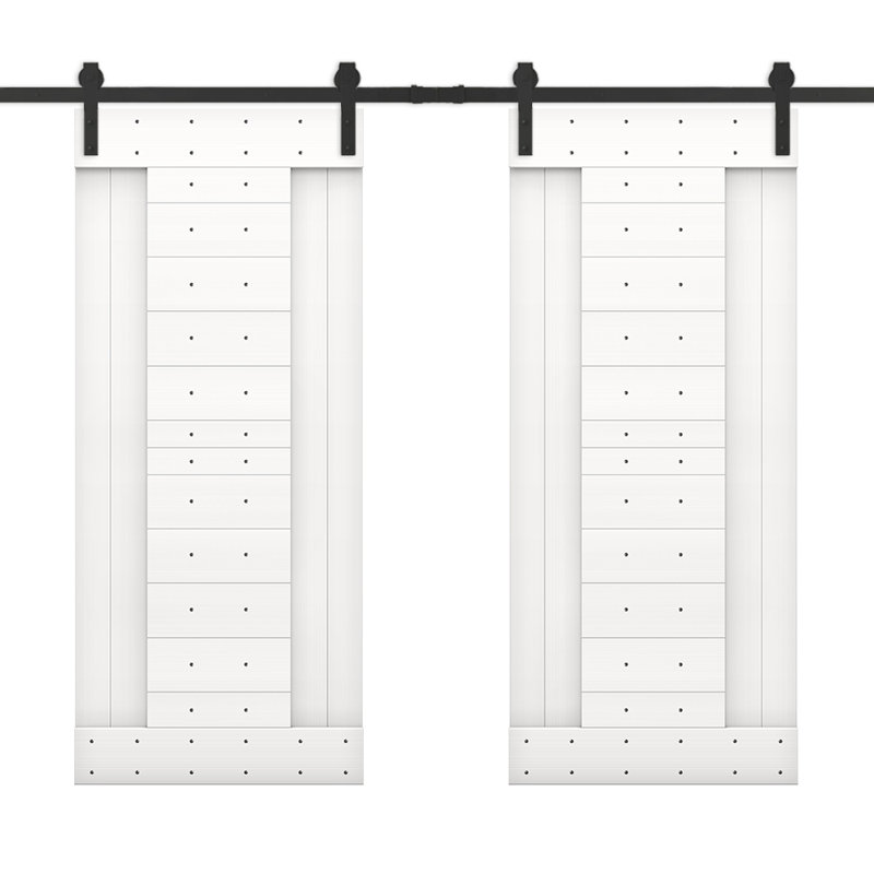 Porte de grange à panneaux et en bois avec quincaillerie d'installation, 48 po x 84 po, Blanc pur