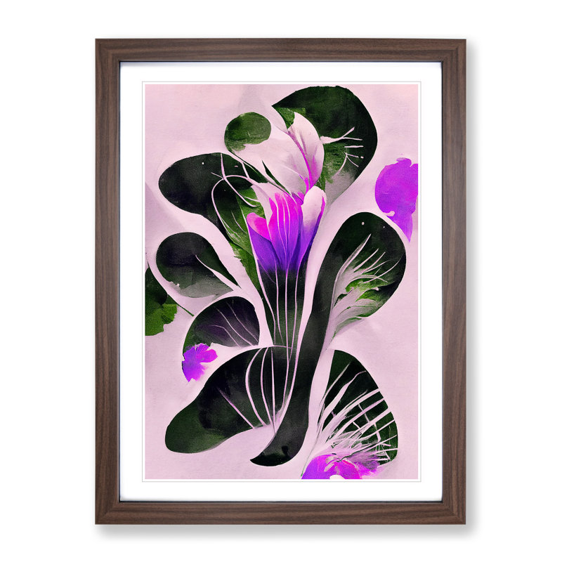 Flowers In Abstract No.3 - Single Picture Frame Print, 64cm H x 46cm W, Walnut