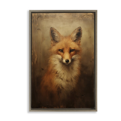 Toile flottante encadrée dorée «Dark Fox Visage» par Petal Prints Design