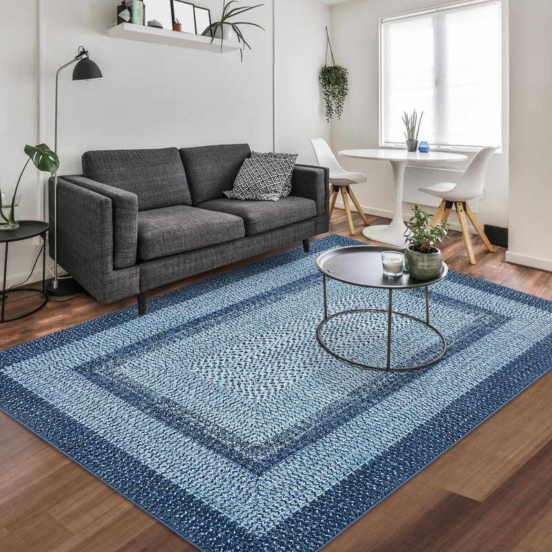 Rectangular Striped 182.88cm X 274.32cm Area Rug, Gray-Blue, 160*230cm
