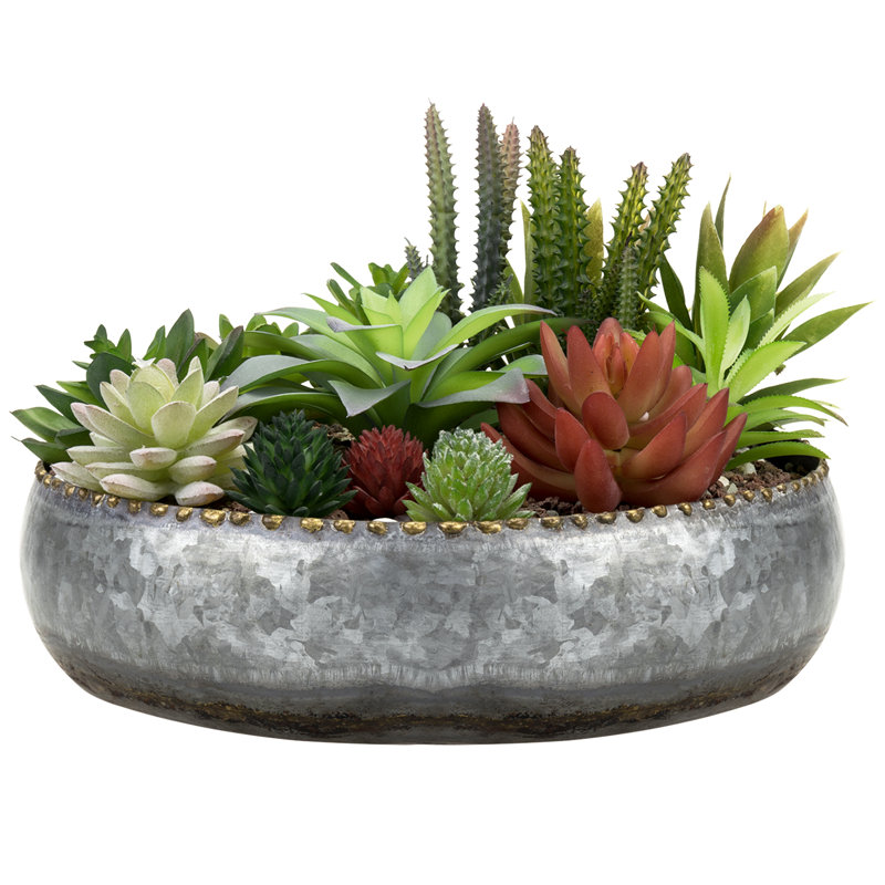 27.9 cm Galvanized Silver Metal Round Planter