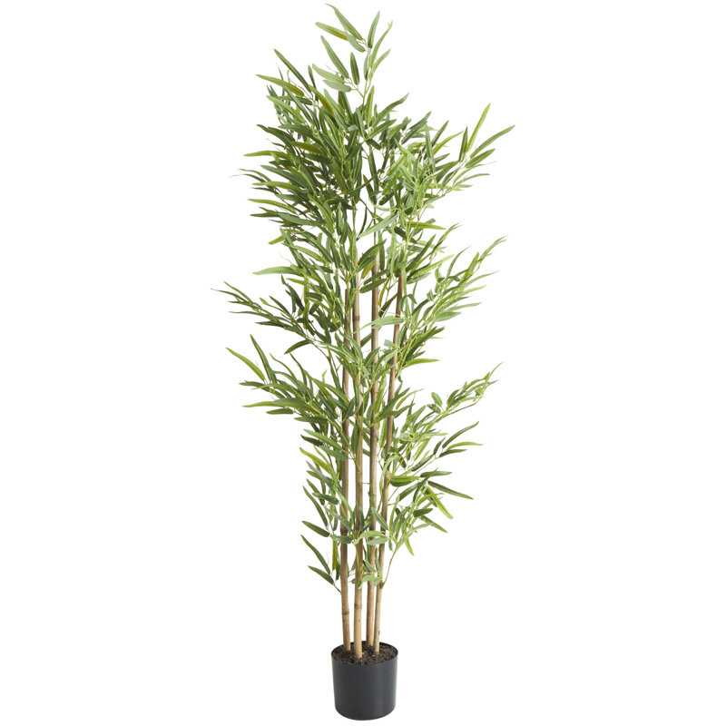 Faux Foliage Tall Bamboo Indoor Outdoor Green Artificial Tree with Black Pot