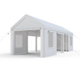 Abri d'auto robuste 13 x 25 pi, abri d'auto portatif avec poteaux en acier renforcé, garage portatif amélioré avec 6 portes et 4 fenêtres