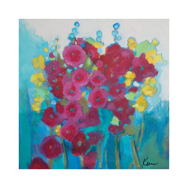 Hollyhock Happiness 1 Piece Painting on Canvas, 45.72cm H x 45.72cm W x 1.91cm D, Wrapped Canvas