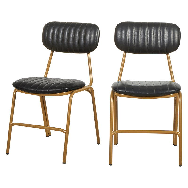Dining Chairs Set of 2, Upholstered Mid-Century Faux Leather Cushion Seat & Metal Legs with Wood Backrest Easy Assembly Stackable Chairs for Living Room,Kitchen, Restaurant
