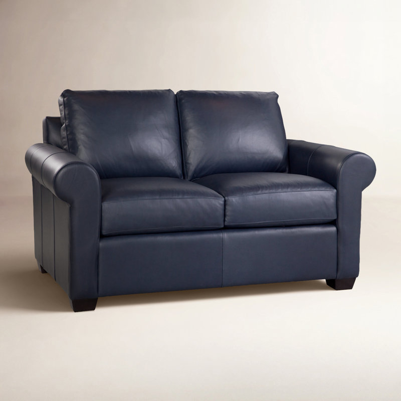 Bedford Leather Loveseat, Honey, Luxtan Navy