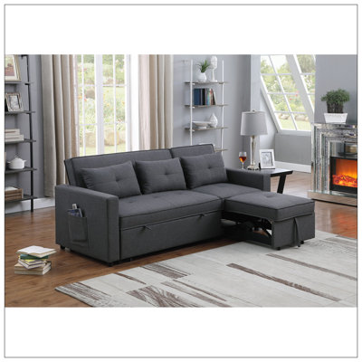 Canapé-lit convertible 79,75 po en lin gris foncé avec poche latérale