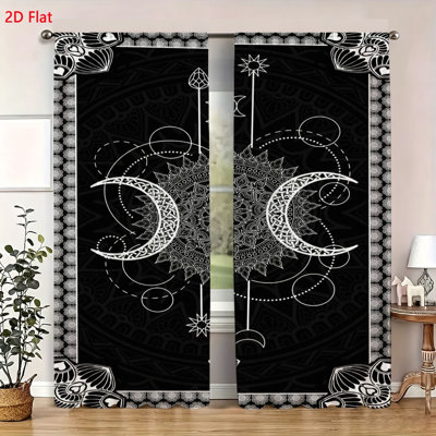 2 Pieces Window Curtain Set White Celestial Mandala Print Boho Style Drape Panels For Bedroom Living Room Home Decor Decorative Window Treatments For Modern Room Decor