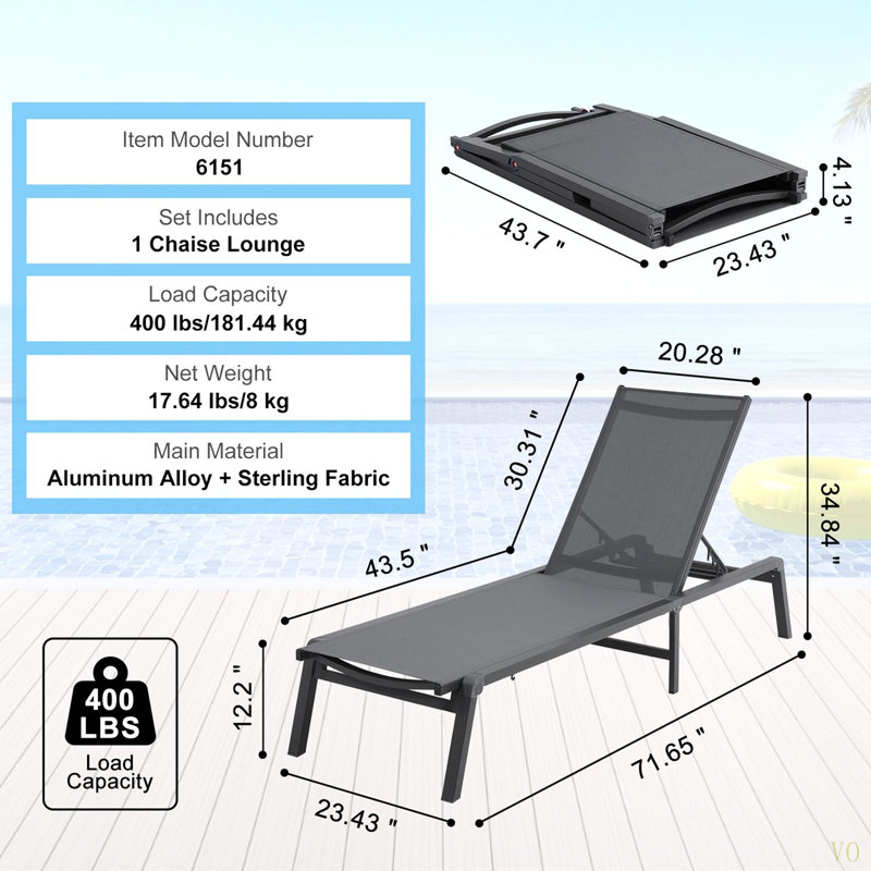 Chaise longue d'extérieur avec méridienne réglable à 5 positions
