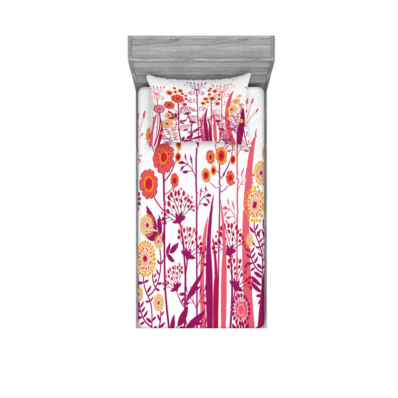 Ensemble de draps florales à tourbillons à feuilles florales, Ensemble de draps pour lit simple TG avec drap-hou