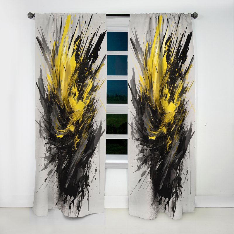 «Evolving In Yellow Grey» - Rideau occultant géométrique abstrait - 1 panneau, L 52 po x L 84 po