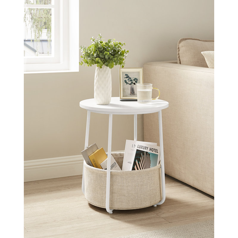 Lauranne Side Table with Storage, White/Beige