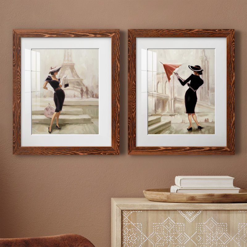 «Love, from Paris», ensemble de 2 peintures, H 24 po x l 36 po x P 1,5 po, Papier avec cadre érable