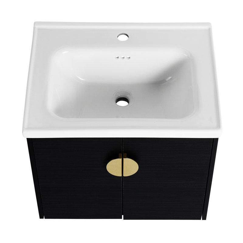 Meuble-lavabo à fermeture en douceur 24 po avec lavabo, pour petite salle de bain, Noir châtaignier