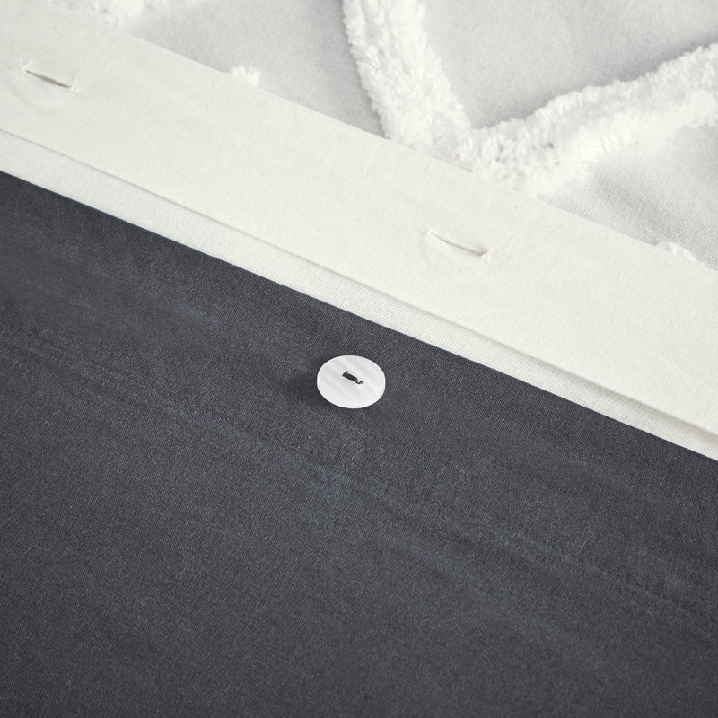 Mila Gray Cotton King Duvet Cover Set with Chenille Tufting