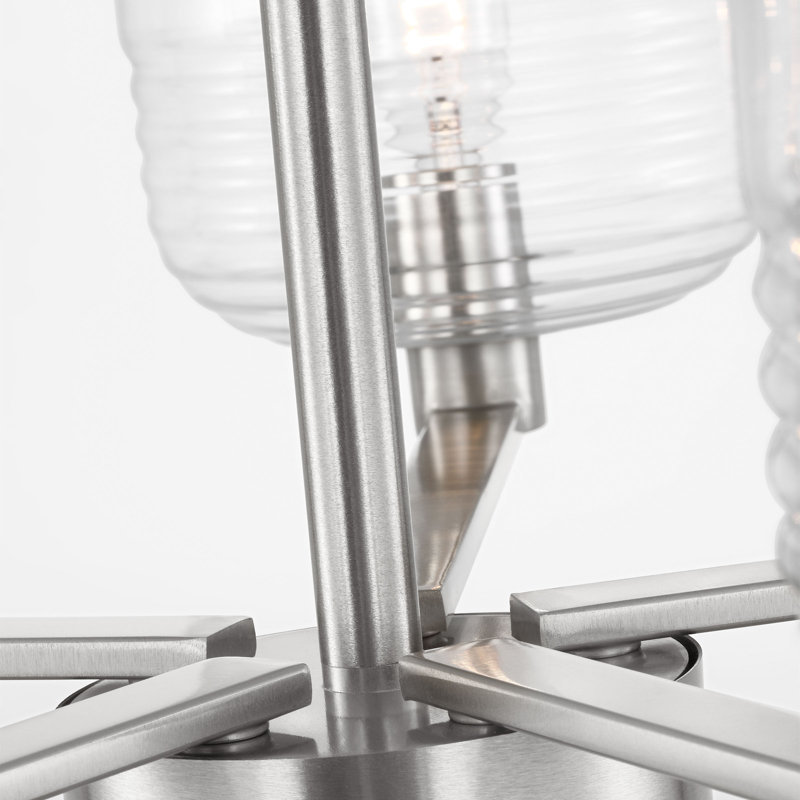 Lochdale Dining Room Chandelier With Clear Ribbed Shade, 5 Lights, 10.25" H x 24" W x 24" D, Brushed Nickel