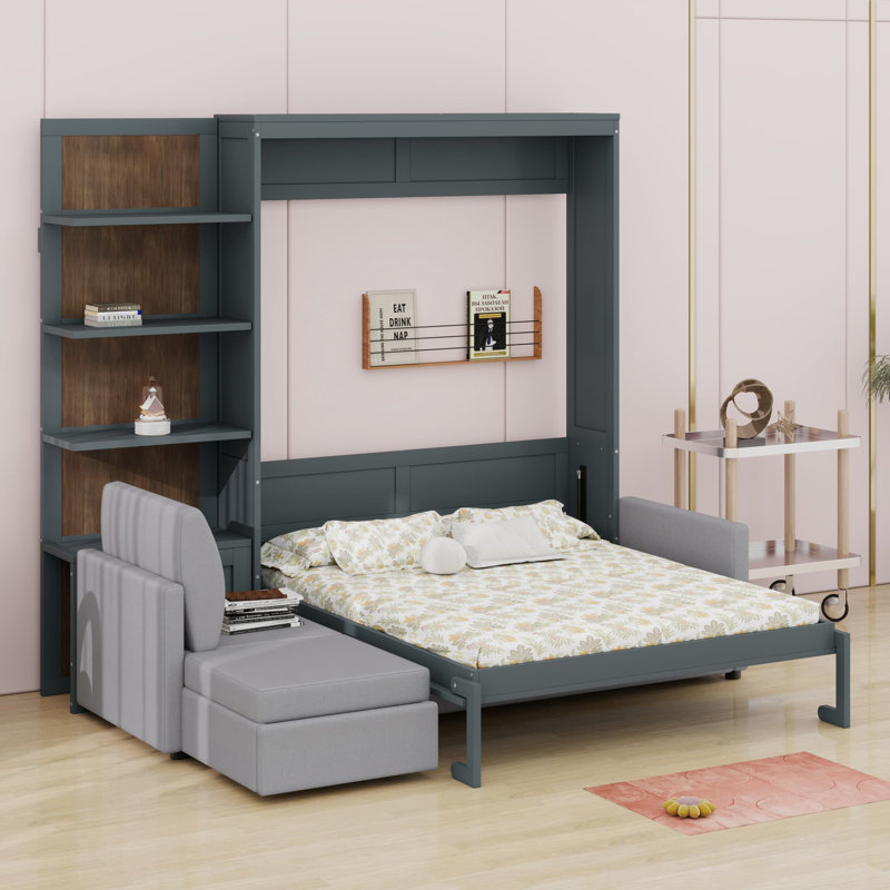 Lit escamotable mural avec canapé et tablettes Murphy, Gris