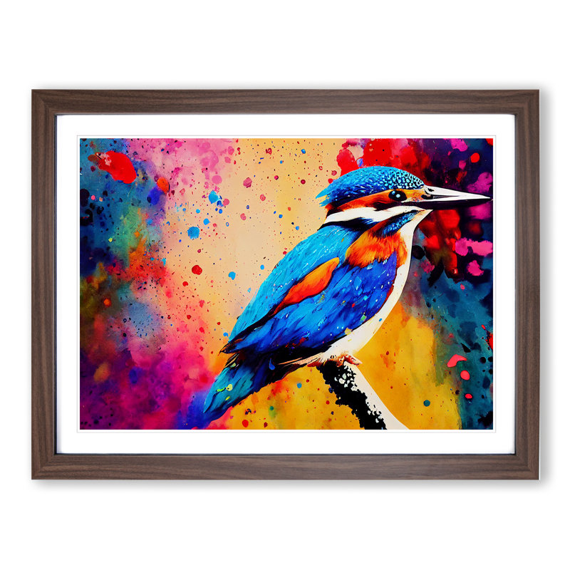 Kingfisher Bird Splashed Vol.1 Abstract - Framed Print, 46cm H x 64cm W x 2cm D, Walnut