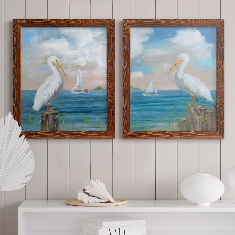«Pelican View I», ensemble de 2 reproductions d'art, H 24 po x l 36 po x P 1,5 po, Toile avec cadre érable, Pas de tapis