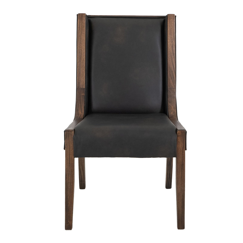 Ensemble de 2 chaises d'appoint de salle à manger Ally, bois brun noyer, similicuir noir