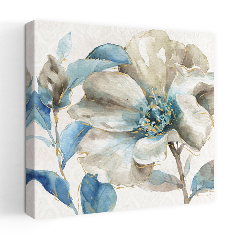 Indigold contemporain iv avec art floral bleu, H 18 po x l 18 po