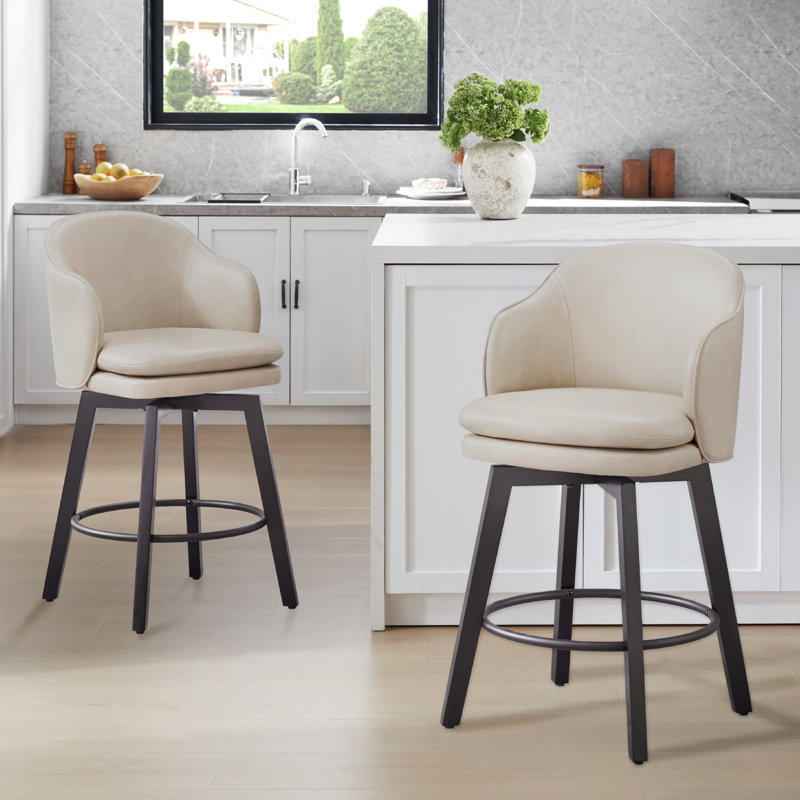 Swivel Bar Stool With Back, Beige, 2