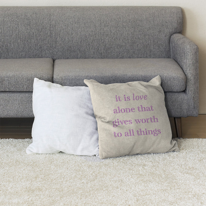 Coussin de sol amour inspirant, Blanc / violet, H 36 po x l 36 po